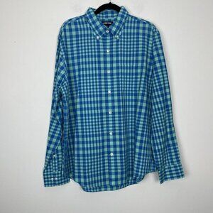 Lands End Men’s Blue Plaid Long Sleeve Button Up Shirt Traditional Fit Large